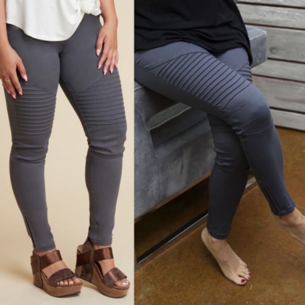Moto Leggings Charcoal/Stretchy Biker Pants